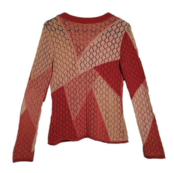 J. Jill Linen Blend Cardigan Cotton Patchwork Open-Knit Sweater XS - Picture 3 of 8